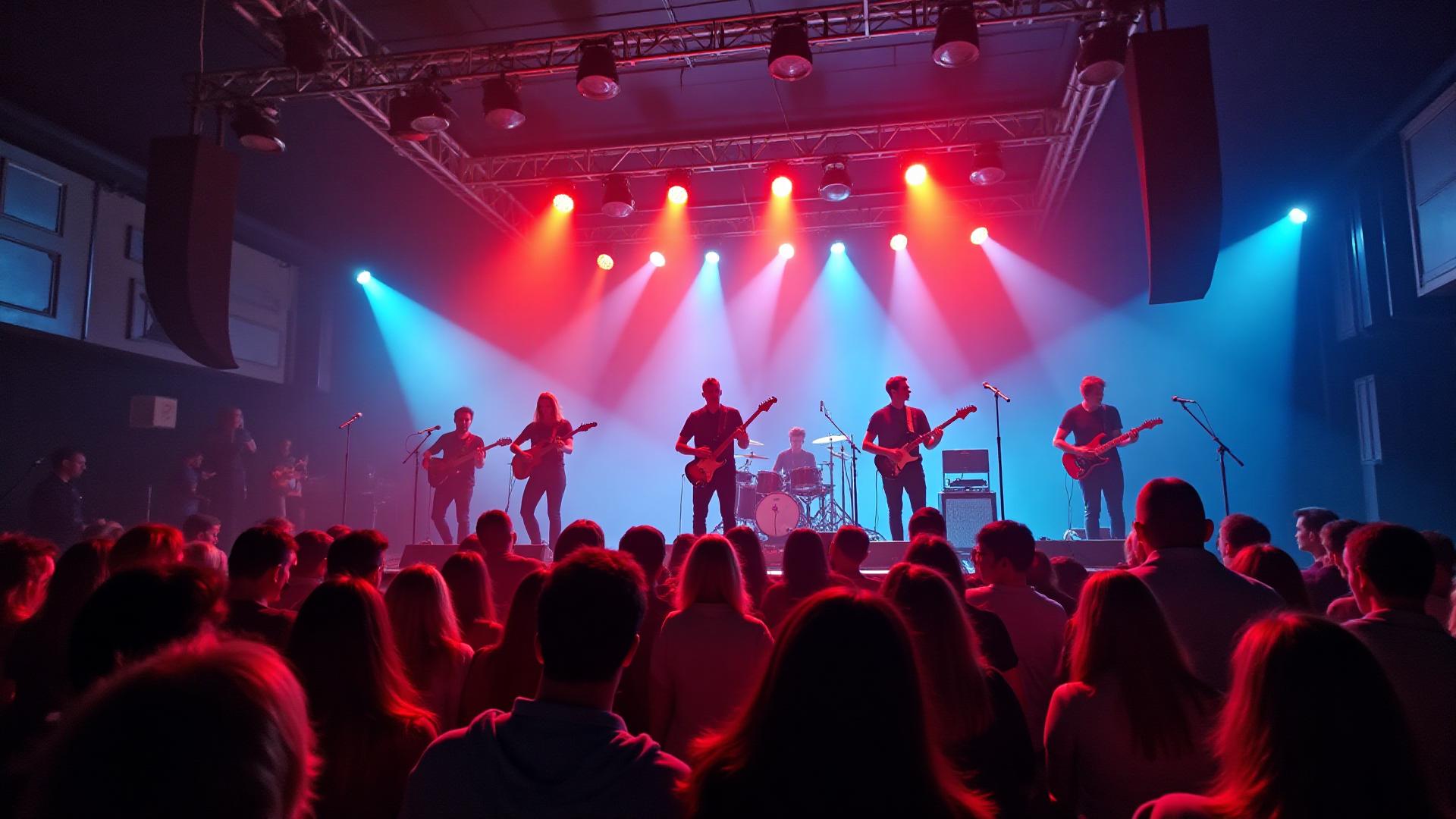 Band Marginal coverband live op podium in Gent met enthousiast publiek en professionele belichting